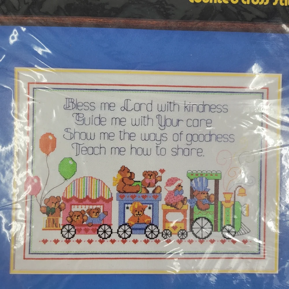 Dimensions Cross Stitch Kit Teddy Bear Blessings USA Made Vintage NEW